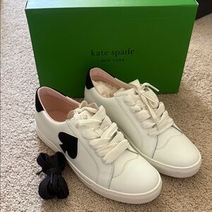 kate spade White Leather Sneakers with Black Spade Detail